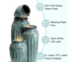 Turquoise Glaze Pot 4-Tier LED Water Fountain -Deco Haven Shop 810607345 A0 7