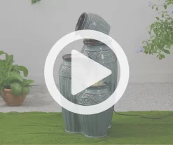 Turquoise Glaze Pot 4-Tier LED Water Fountain -Deco Haven Shop 810607345 V0