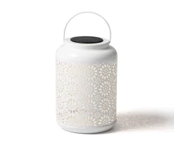 White Flower Cut-Out Metal LED Solar Lantern