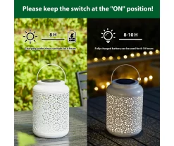 White Flower Cut-Out Metal LED Solar Lantern -Deco Haven Shop 810607500 A0 6