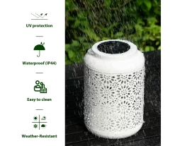 White Flower Cut-Out Metal LED Solar Lantern -Deco Haven Shop 810607500 A0 7