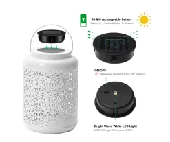 White Flower Cut-Out Metal LED Solar Lantern -Deco Haven Shop 810607500 A0 9