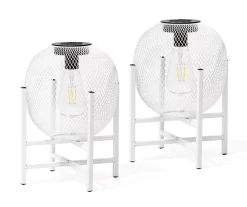 11.5" White Mesh Metal LED Solar Lanterns, 2-Pack