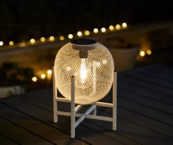 11.5" White Mesh Metal LED Solar Lantern -Deco Haven Shop 810607502 A0 3