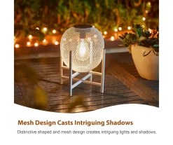11.5" White Mesh Metal LED Solar Lantern -Deco Haven Shop 810607502 A0 6