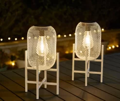 14.2" White Mesh Metal LED Solar Lanterns, 2-Pack 14 14.2" White Mesh Metal LED Solar Lanterns, 2-Pack -Deco Haven Shop 810607503 A0 3