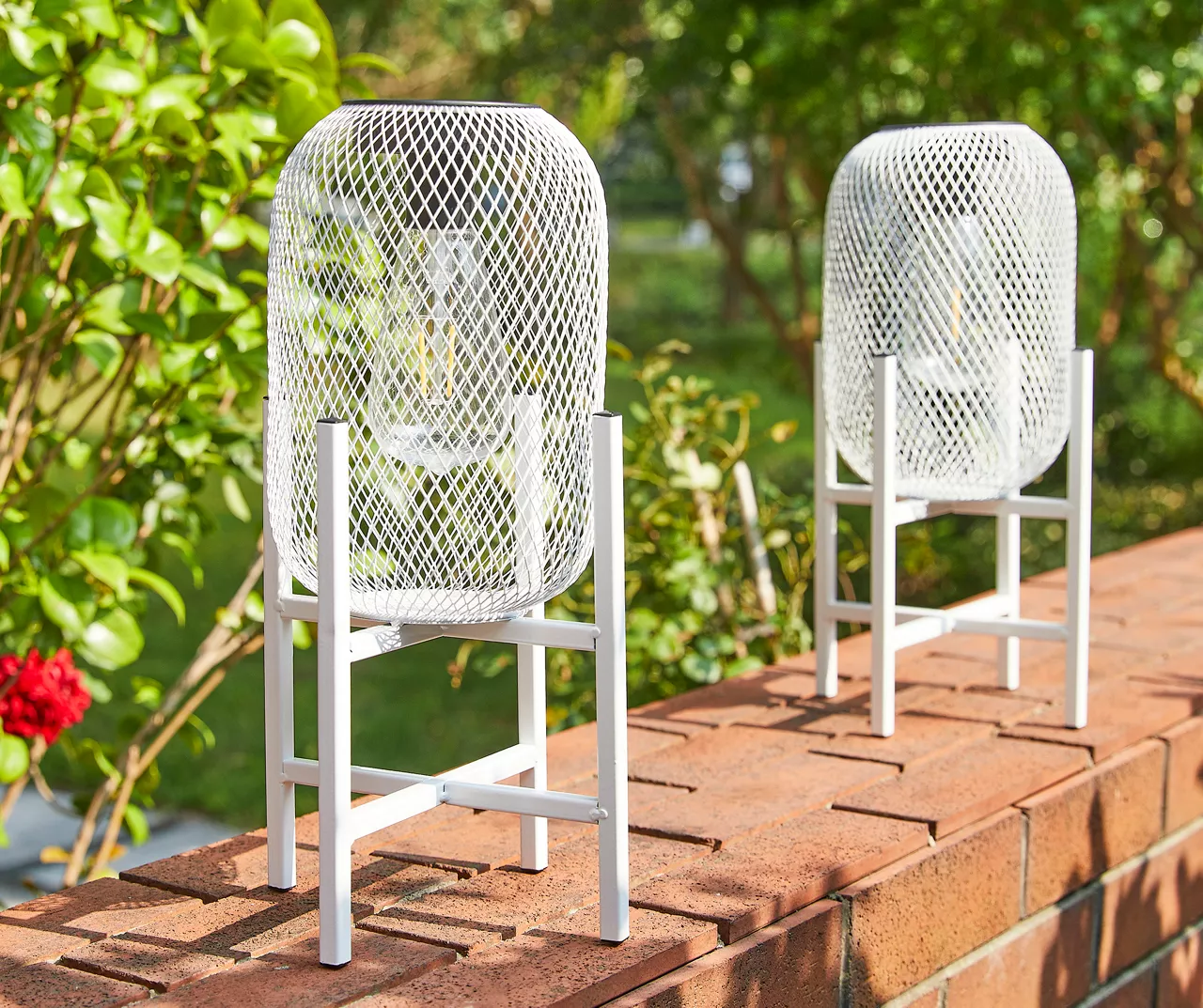 14.2" White Mesh Metal LED Solar Lanterns, 2-Pack 4 14.2" White Mesh Metal LED Solar Lanterns, 2-Pack - Image 4