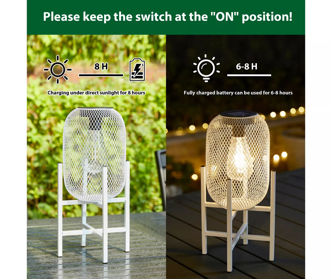 14.2" White Mesh Metal LED Solar Lanterns, 2-Pack 9 14.2" White Mesh Metal LED Solar Lanterns, 2-Pack - Image 9