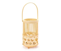 Woven Rattan, Wood & Glass LED Candle Lantern