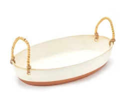 13.5" Artisan Ceramic Decorative Tray With Braided Handles -Deco Haven Shop 810609480 A0 1