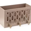 Taupe Rectangle-Cutout Patterned Wall Bin With Hooks