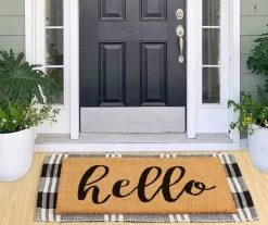 Vendetta "Hello" Black Plaid 2-Piece Layering Accent Rug & Mat Set -Deco Haven Shop 810610151 B0 3