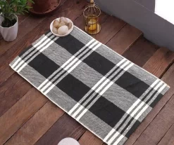 Vendetta "Hello" Black Plaid 2-Piece Layering Accent Rug & Mat Set -Deco Haven Shop 810610151 B0 4