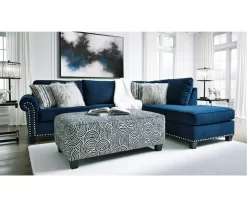 Trendle Blue & Tan Oversize Accent Ottoman -Deco Haven Shop 810612384 4