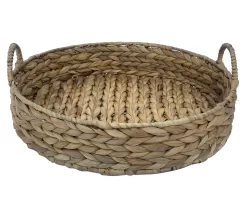 Brown Woven Round Water Hyacinth Decorative Tray, (16")