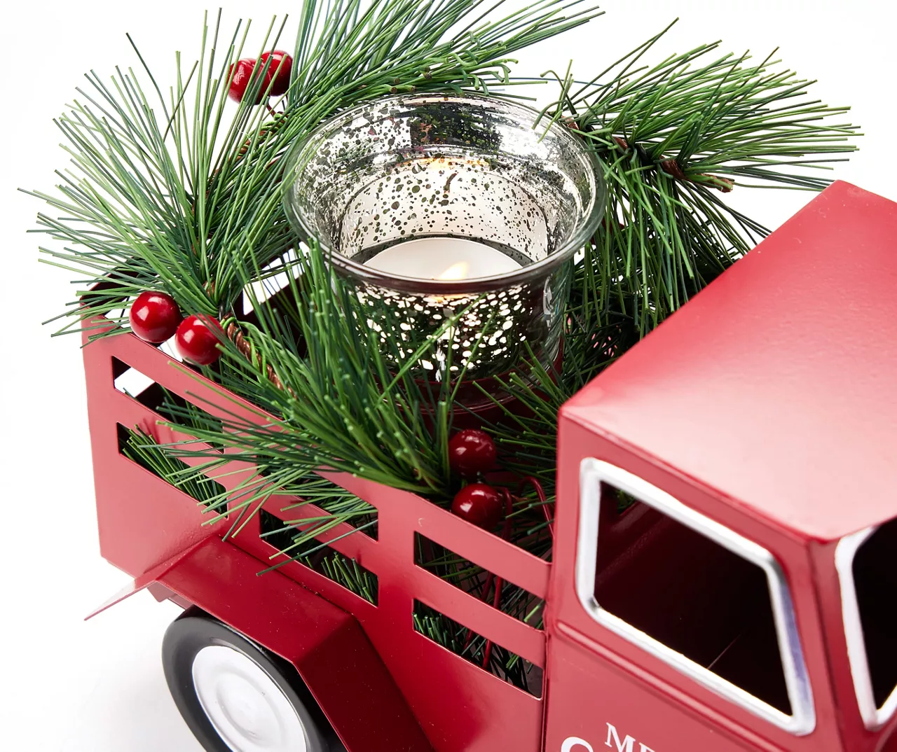 Santa's Workshop "Merry Christmas" Red Truck & Greenery Votive Candle Holder 2 Santa's Workshop "Merry Christmas" Red Truck & Greenery Votive Candle Holder - Image 2