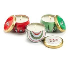 Fresh Balsam, Santa's Cookies & Cinnamon Cheer Gnome Tin Candle Gift Set, 3-Pack -Deco Haven Shop 810613789 A0 2