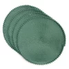 Green Pom-Pom Trim Round Placemats, 4-Pack