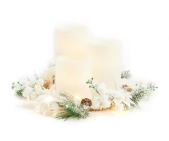 Frosted Pine 3-Piece LED Pillar Candle Centerpiece With Pine & Berry Ring