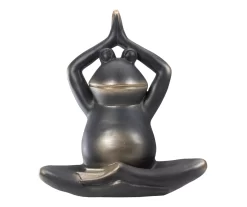 12" Black Prayer Yoga Frog Statue