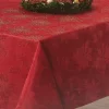 Santa's Workshop Red Poinsettia Fabric Tablecloth