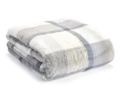 Gray & White Plaid Faux Fur Throw, (50" X 60")