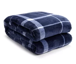 Navy & White Plaid Queen/King Velvet Plush Blanket