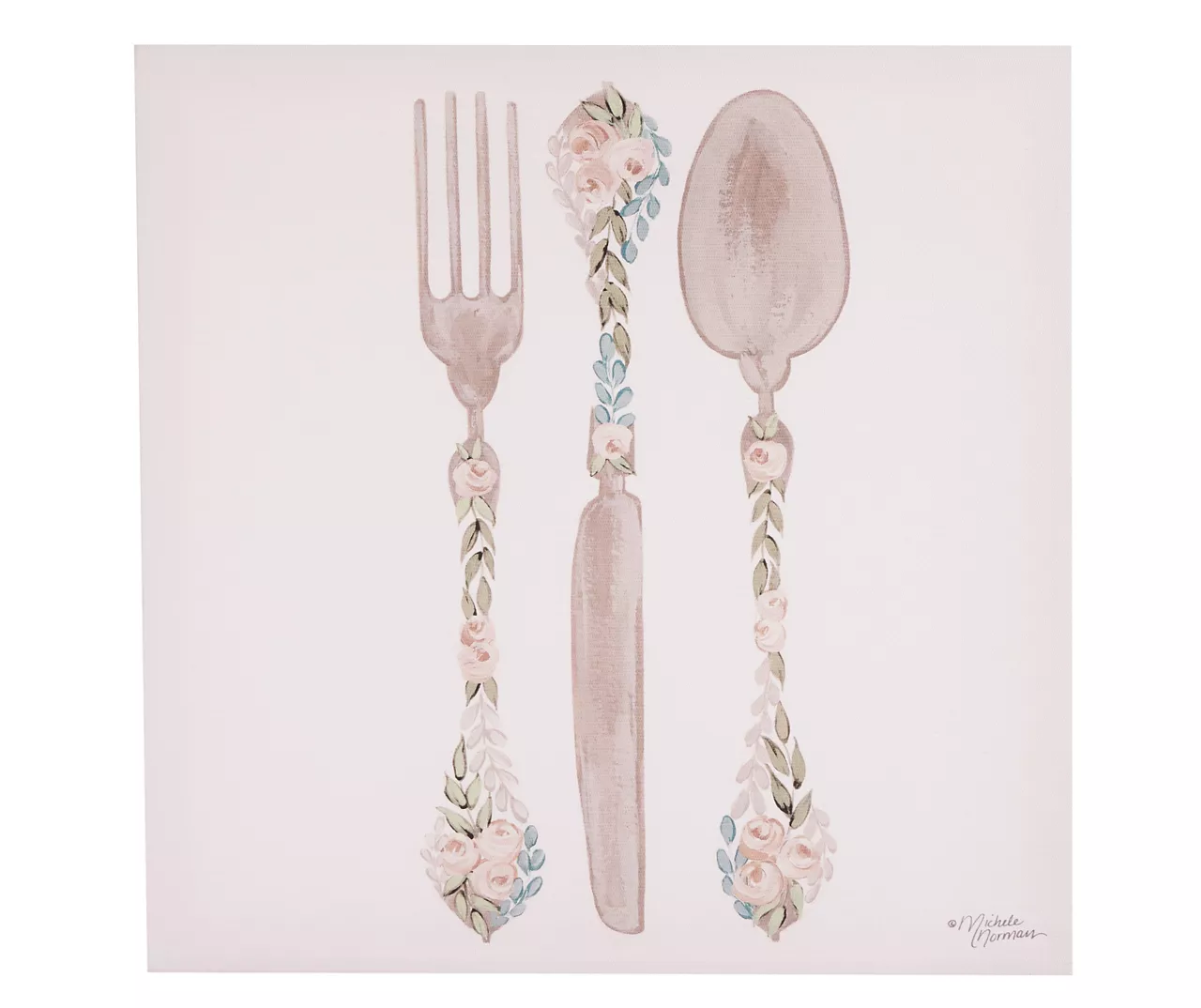 Floral Flatware Art Canvas, (12" X 12") 1 Floral Flatware Art Canvas, (12" X 12")