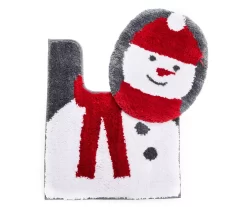 Red & Gray Snowman Toilet Topper & Contour Rug Set