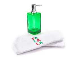 "Fa La La" Green & Red 3-Piece Soap Pump & Towel Set -Deco Haven Shop 810619508 A0 2