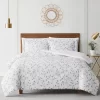 White & Gray Embroidered Leaf Vine Comforter Set