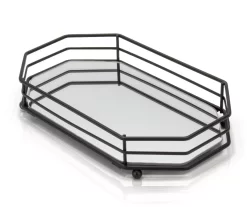 Matte Black 2-Bar Geometric Mirrored Vanity Tray