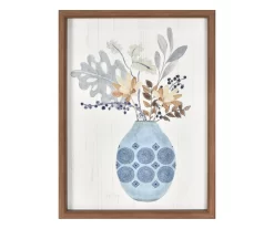 Boho Flower Bouquet In Blue Vase Framed Art, (12" X 16")