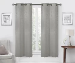 Silver Velvet Abstract Blackout Grommet Curtain Panel Pair, (63")