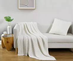 White Waffle-Knit Throw, (50" X 60") -Deco Haven Shop 810651182 A0 1