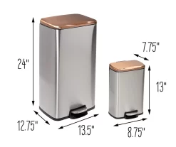 Silver & Rose Gold Stainless Steel 2-Piece Pedal Soft-Close Trash Can Set -Deco Haven Shop 810669709 A0 9