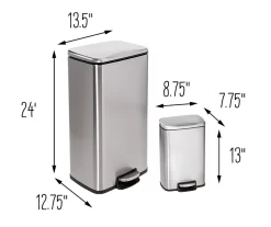 Stainless Steel Rectangular 2-Piece Pedal Soft-Close Trash Can Set 17 Stainless Steel Rectangular 2-Piece Pedal Soft-Close Trash Can Set -Deco Haven Shop 810669710 A0 9