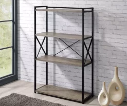 Corday Gray Wood 4-Shelf Open Bookcase -Deco Haven Shop 810680821 B0 2