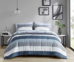 Ryder Blue & Gray Stripe Comforter Set